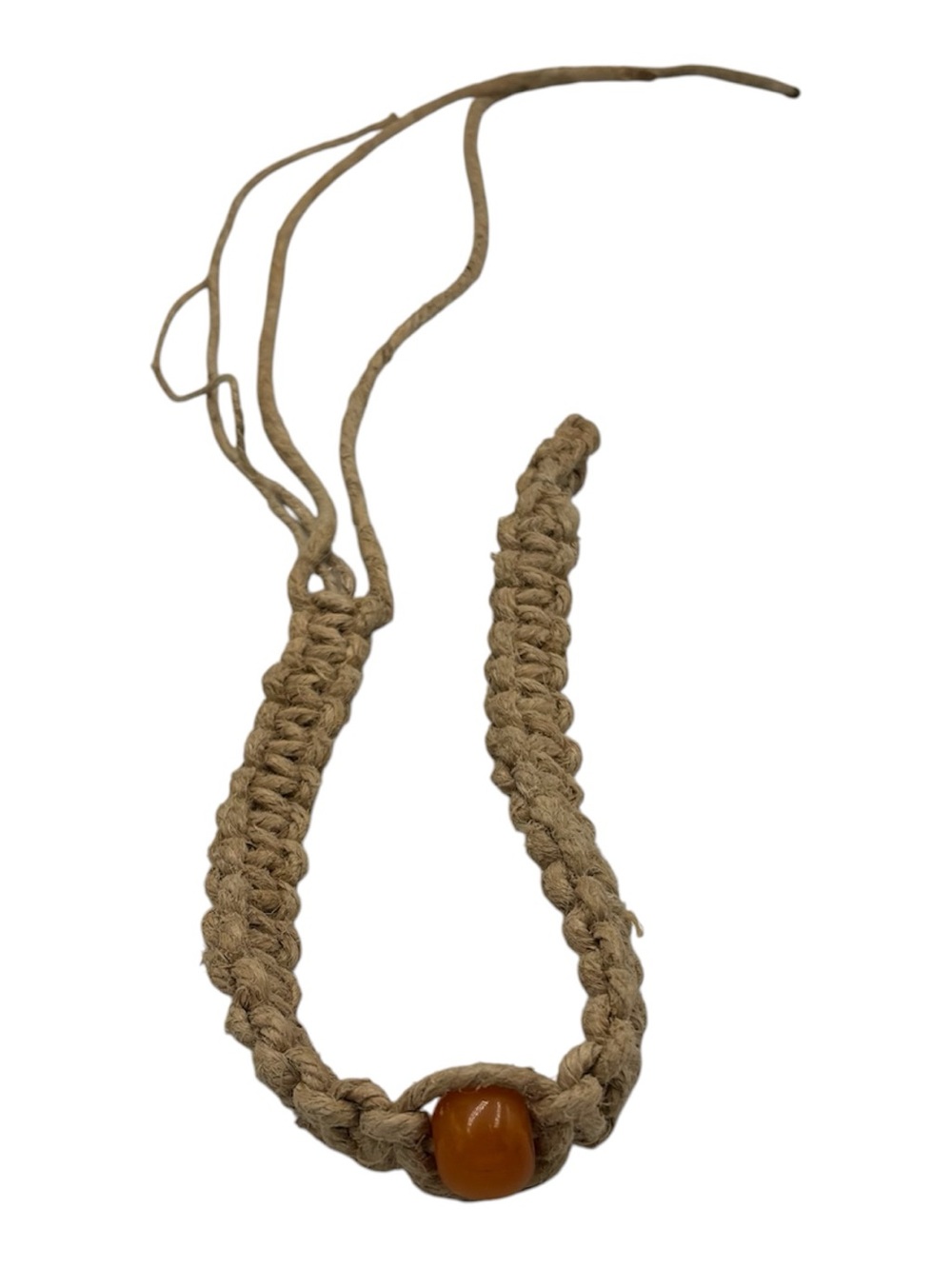 1 Of 1 15.5” Handmade Thick Hemp 6.5” Adjustable Necklace W/ Glass Pendant